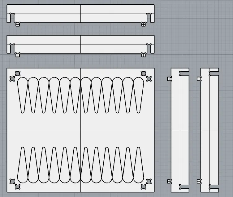 3D model - the alternating-thickness backgammon grid