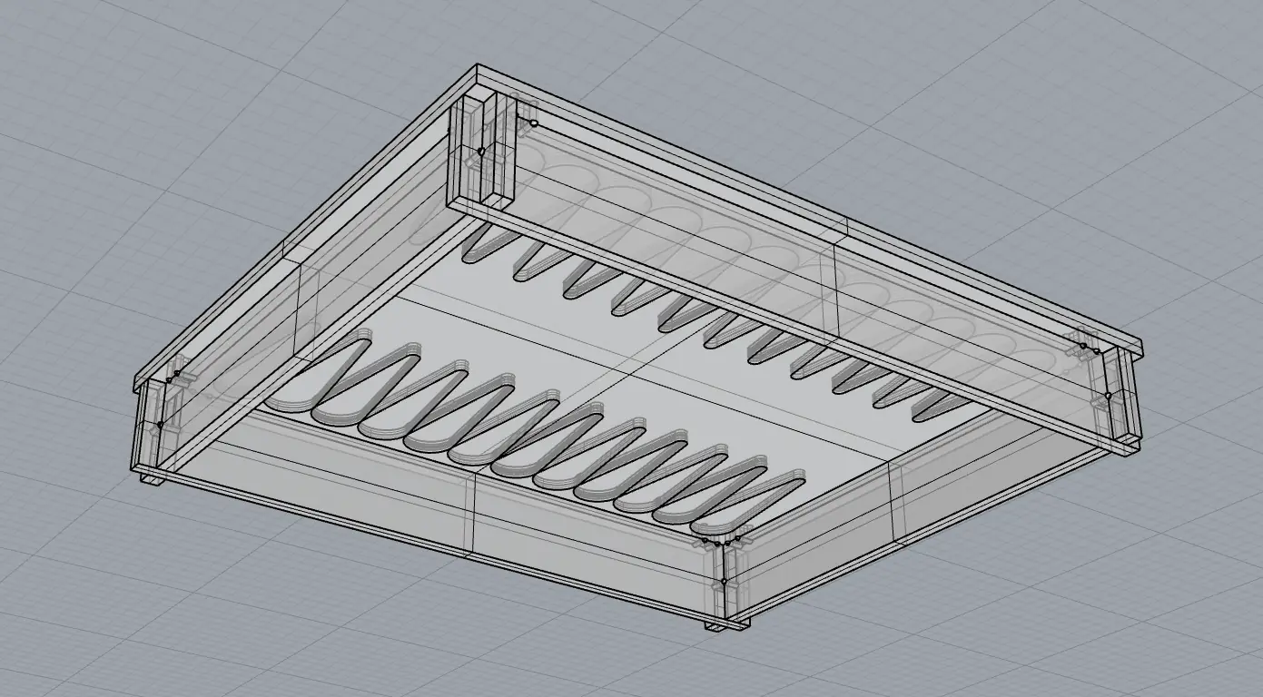 3D model - the alternating-thickness backgammon grid