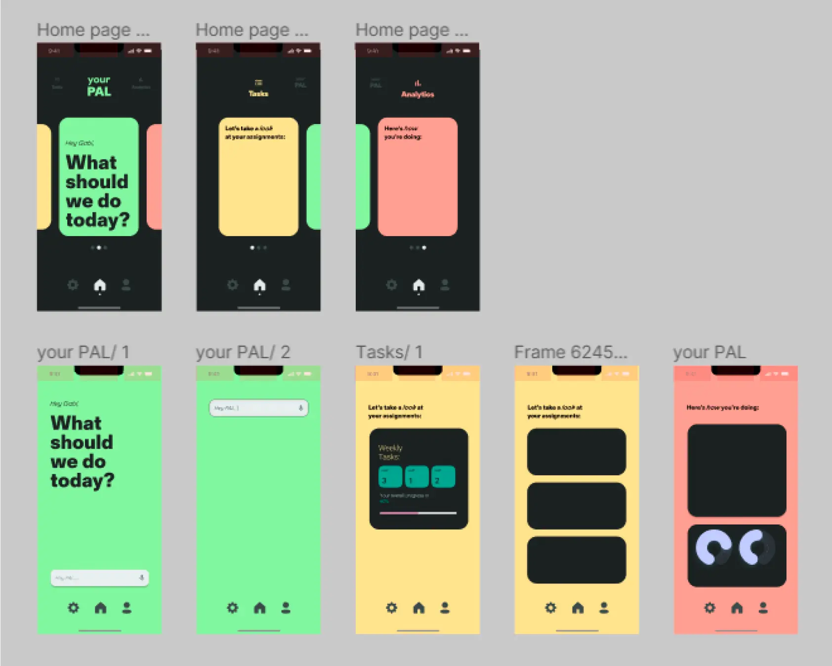 Iteration shots - flows and screen drafts